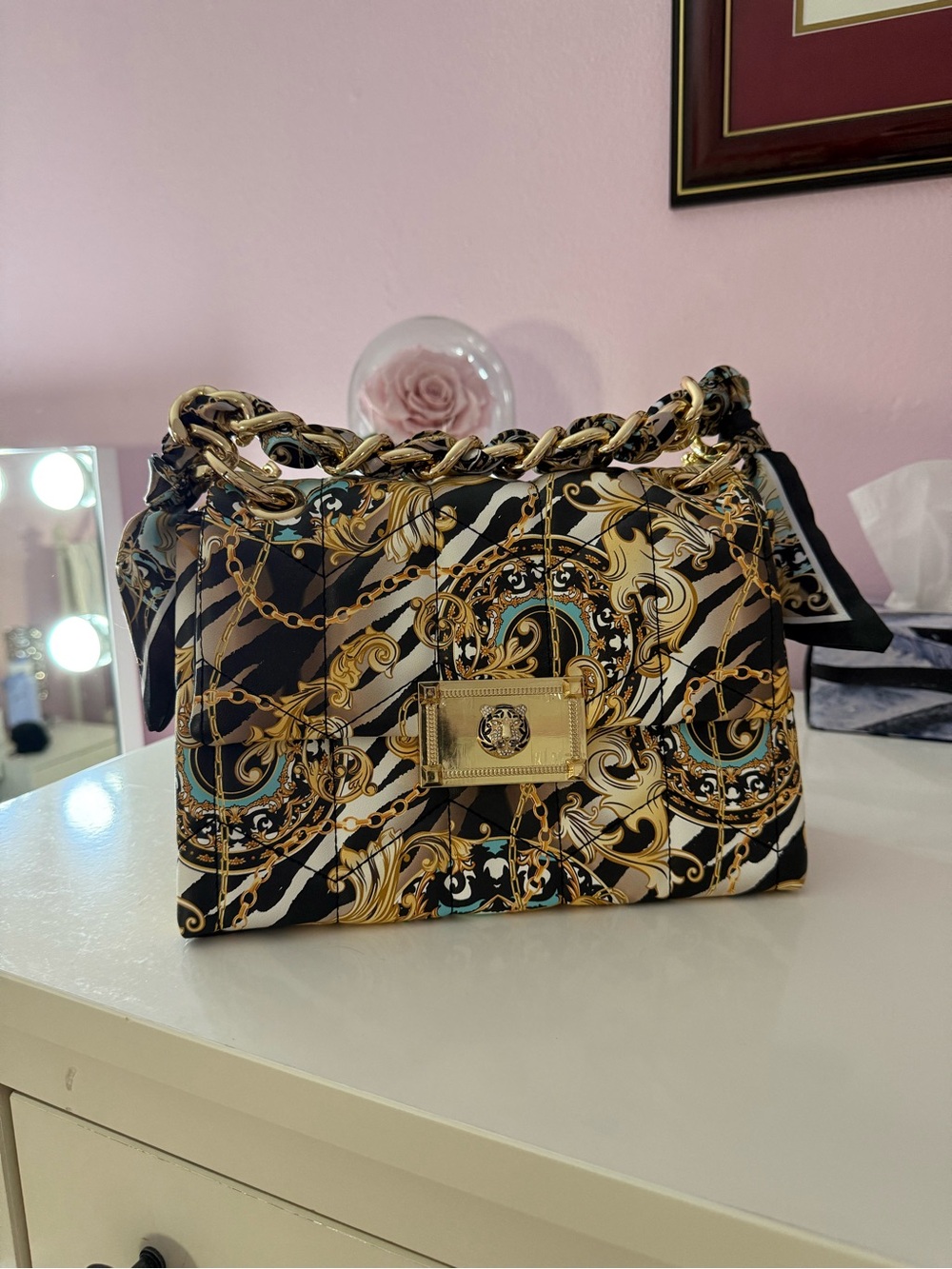 Black & Gold Versace-Inspired Chain-Handle Women's Shoulder Bag